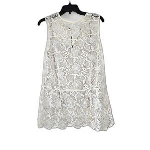 CABI White Needle Lace Sleeveless Peplum Top Large